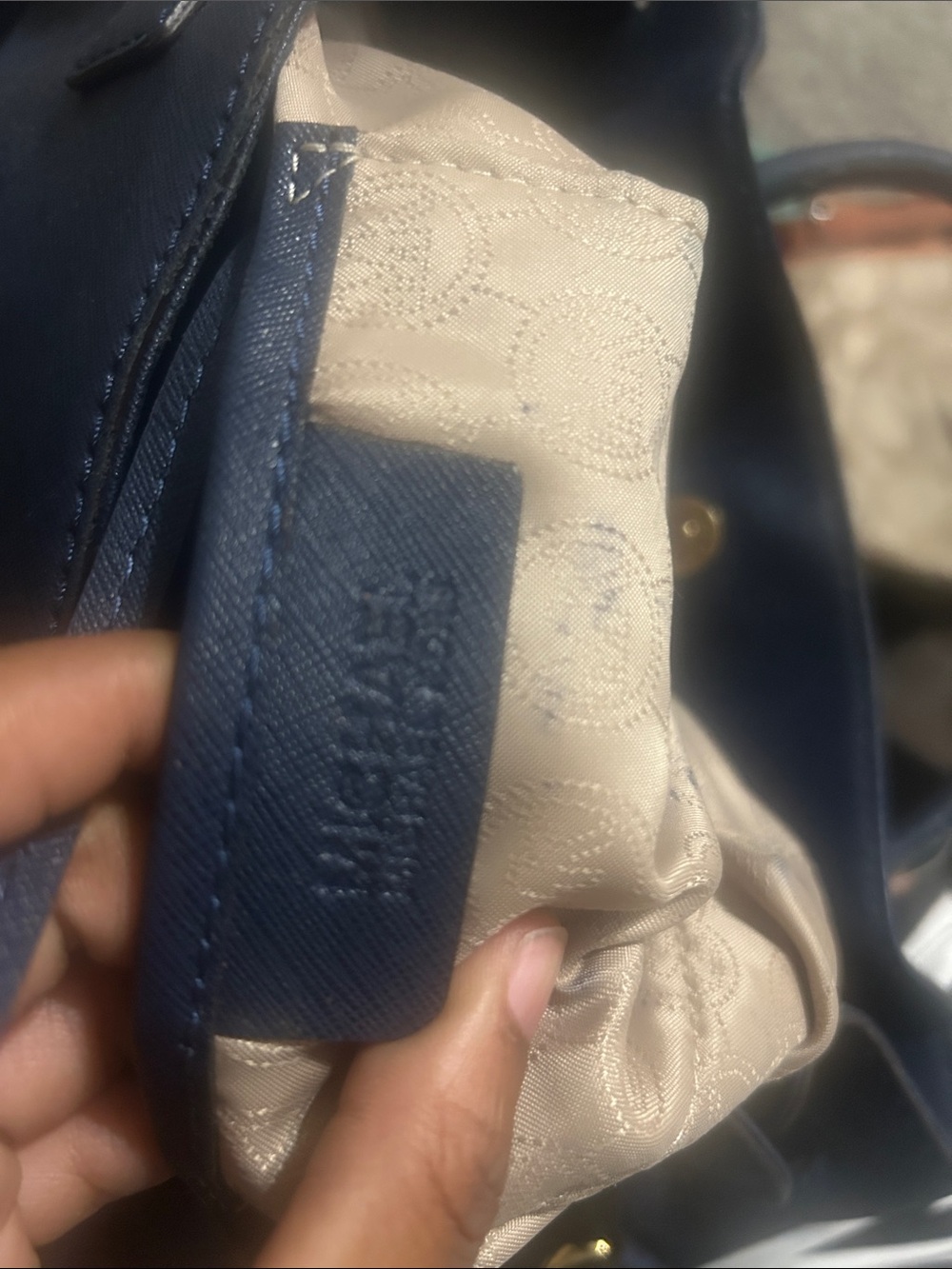 Navy Saffiano Leather Tote with Gold Hardware - Picture 2 of 2